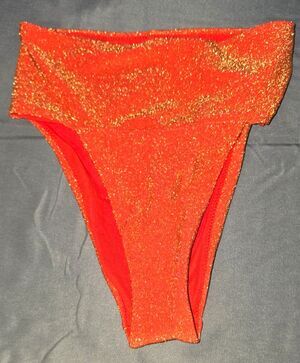 Aerie Swim Bathing Suit Bottom XS Red Gold Trim New with Tags High Cut Cheeky